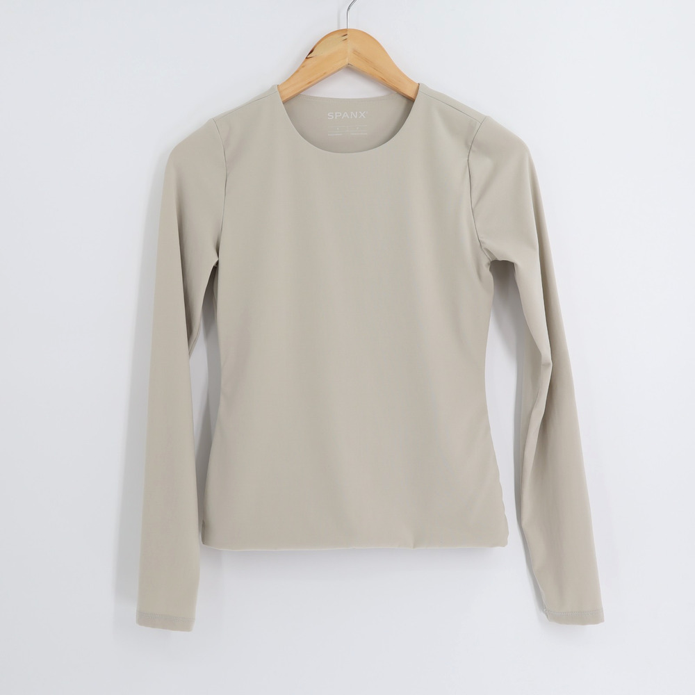 Spanx Sz Small Jersey Crewneck Long Sleeve Top Nude Compression Tee Smooth